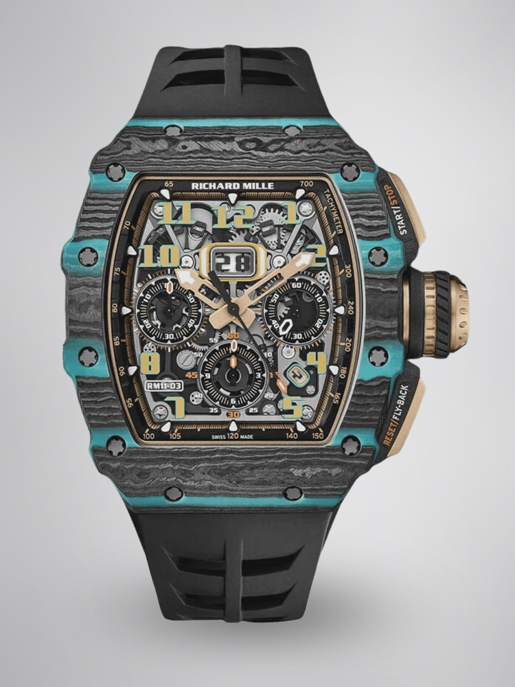 Swiss Replica Richard Mille RM 11-03 Carbon Turquoise Case Watch – Skeleton Dial Luxury Men’s Timepiece