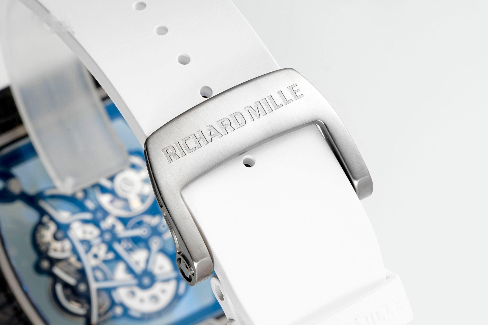 Richard Mille RM055 Skeleton Swiss Replica, Titanium Carbon Fiber Case, White Rubber Strap - Image 2