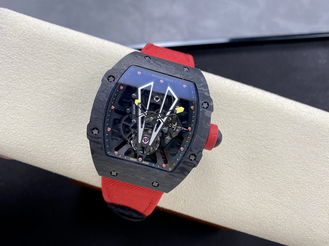 Swiss Replica Richard Mille RM27-03 Black Carbon Fiber Case with Red Woven Strap - Image 5