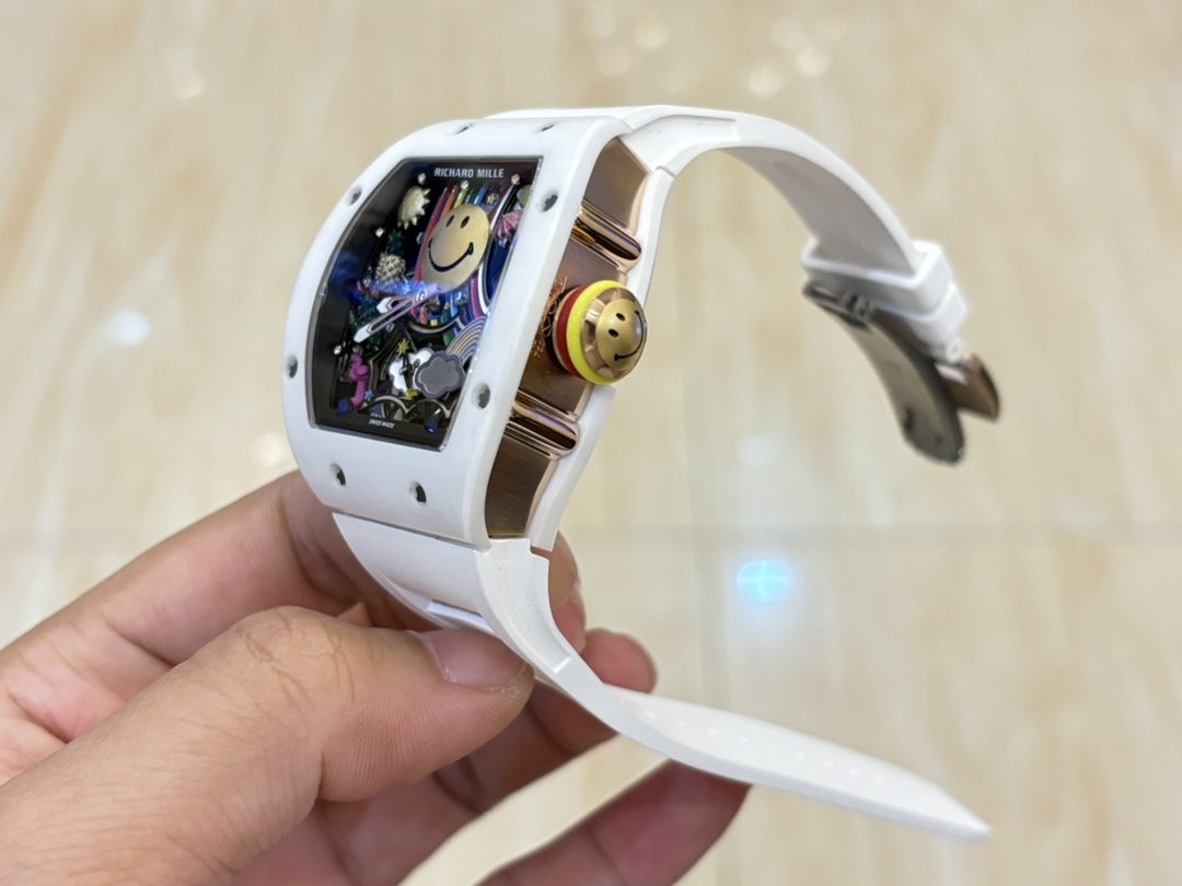 Best Richard Mille RM 88 Smiley Replica Swiss Automatic Tourbillon Watch with White Rubber Strap - Image 6