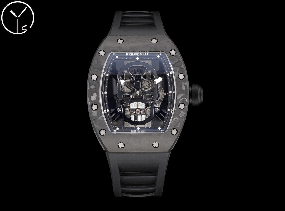Best Richard Mille RM 052 Replica Black Carbon Fiber Case Watch – Men’s Luxury Watch With Skeleton Skull Dial - Image 2