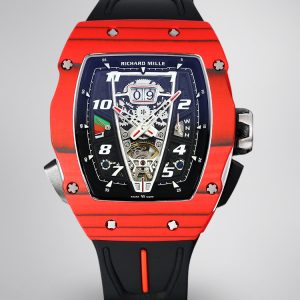 Luxury Sport Replica Richard Mille RM 40-01 Red Carbon Fiber Case Watch With Black Rubber Strap