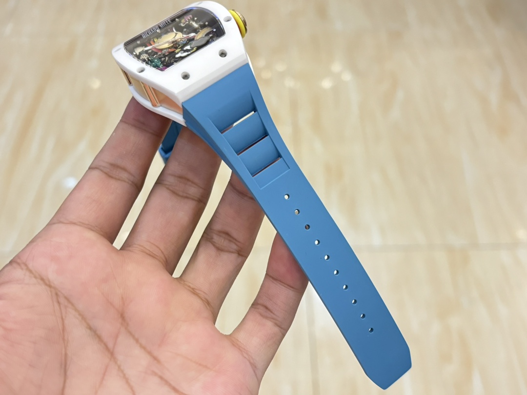 Richard Mille RM 88 Smiley Automatic Tourbillon Replica White Ceramic Blue Strap Watch - Image 7