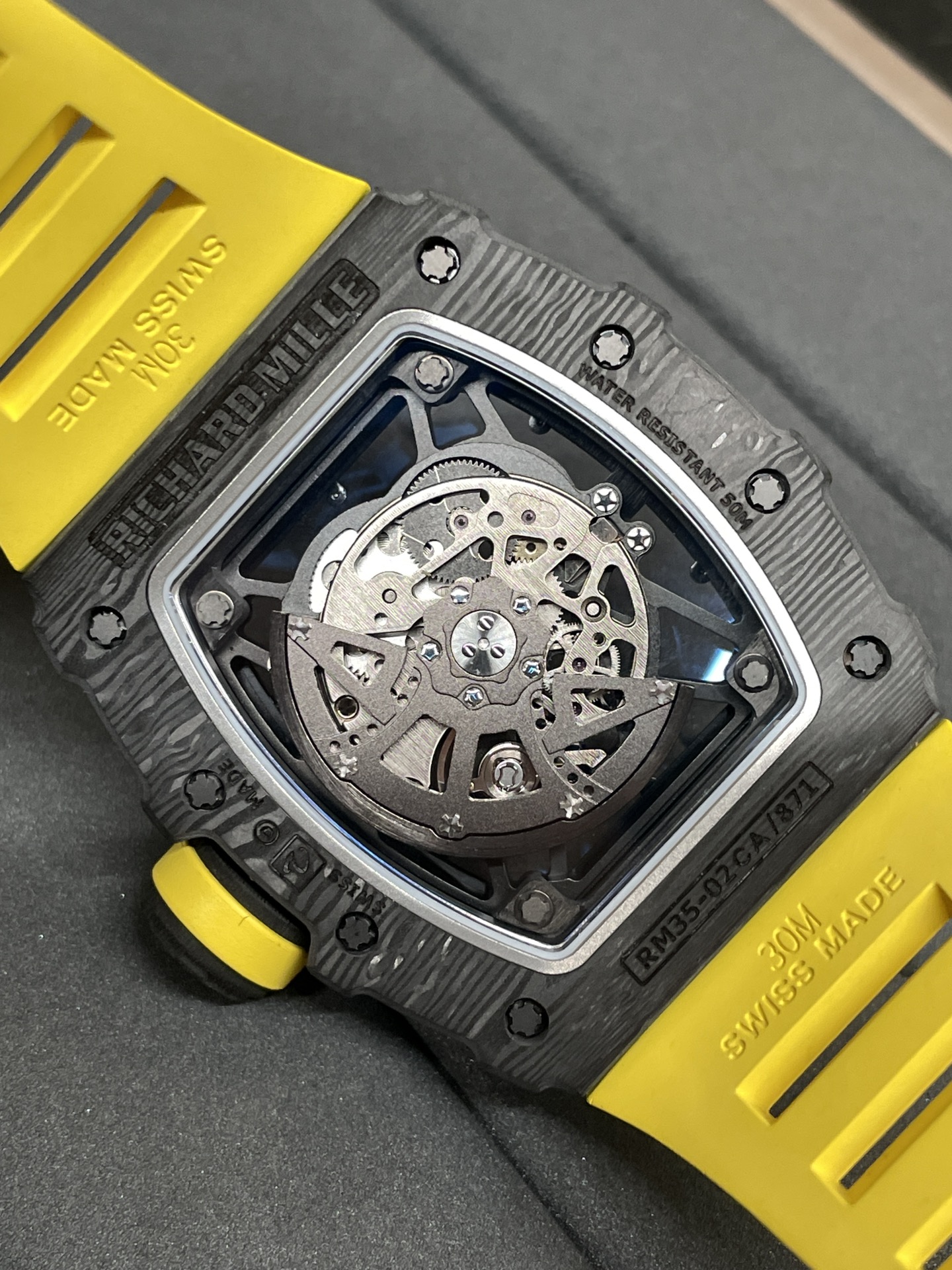 Swiss Replica Richard Mille RM 35-02 Watch For Men – Skeleton Dial, Yellow Rubber Strap, Luxury Sport Design - Image 9