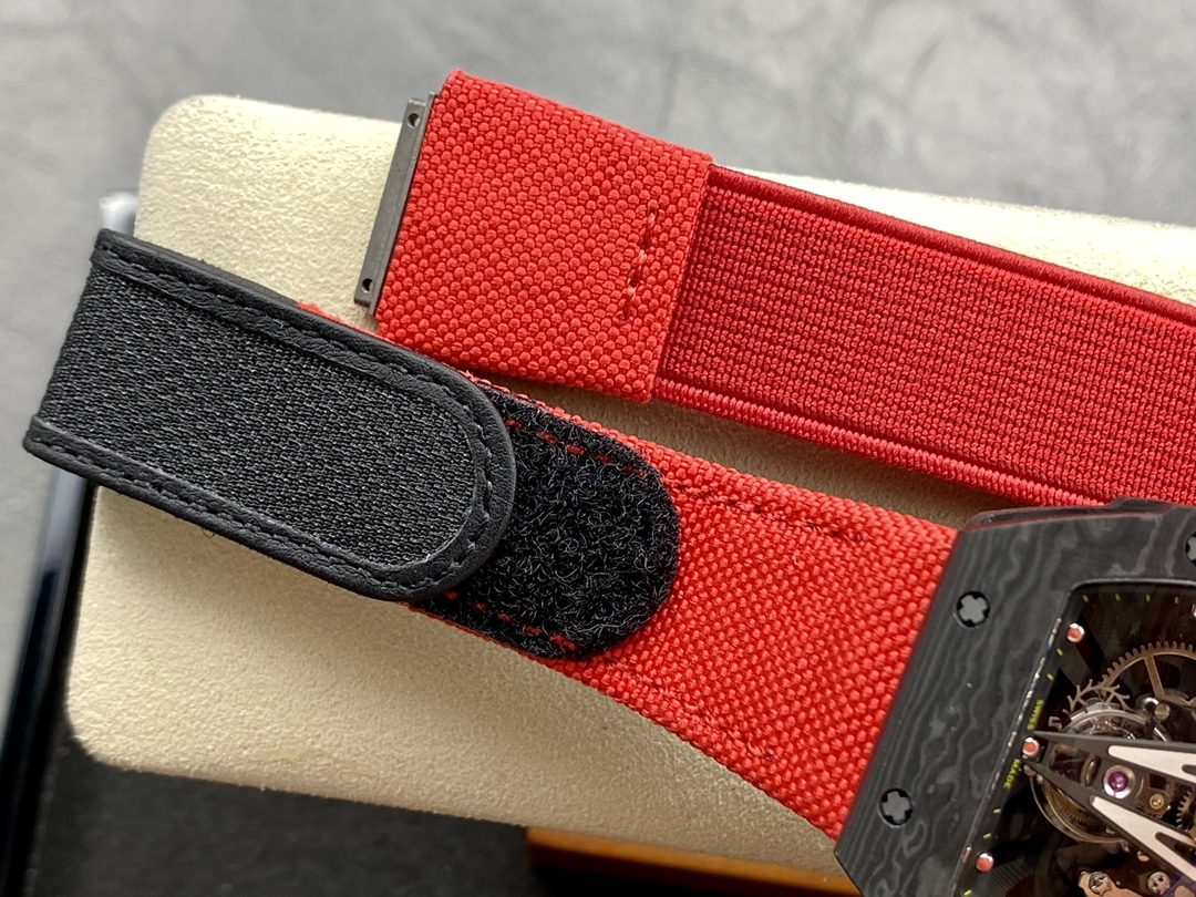 Swiss Replica Richard Mille RM27-03 Black Carbon Fiber Case with Red Woven Strap - Image 7