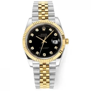 Rolex Datejust 41mm Watch – Two-Tone Steel and Gold with Black Diamond Dial