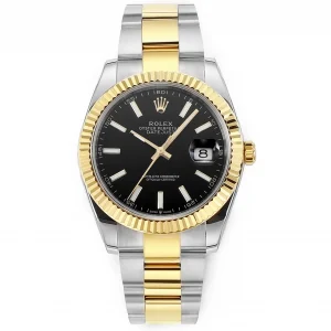 Rolex Datejust 41mm Watch – Two-Tone Gold/Steel, Black Dial, Fluted Bezel
