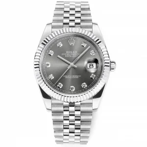 Rolex Datejust 41mm Watch – Silver Dial, Diamond Markers, Stainless Steel Jubilee Bracelet Rolex
