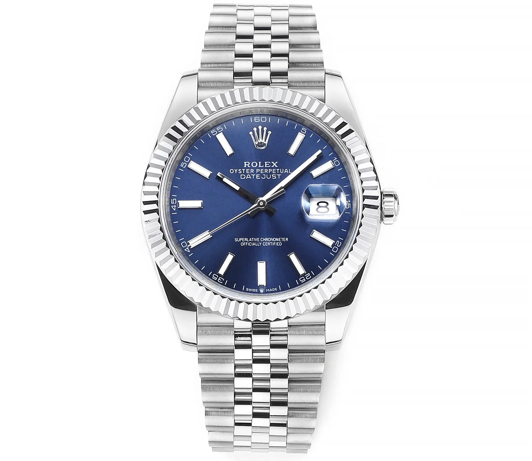 Rolex Datejust 41mm Watch – Silver with Blue Dial, Fluted Bezel Rolex