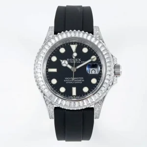 Rolex Yacht-Master 42mm Black Dial Diamond Bezel Rubber Strap Watch