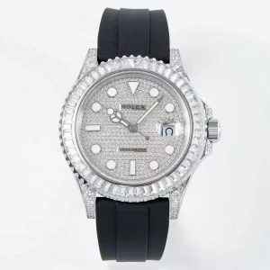 Rolex Yacht-Master 42mm Diamond Set Watch – Silver Dial with Black Rubber Strap
