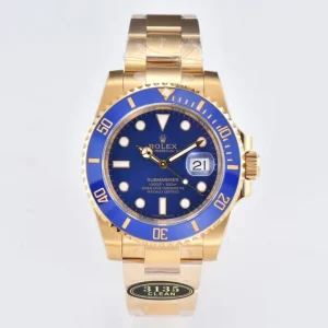 Rolex Submariner 40mm Blue Dial Gold Tone Watch – 116618 Series