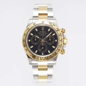 Rolex Daytona 4130 – Two-Tone Gold/Steel, Black Dial, Luxury Chronograph