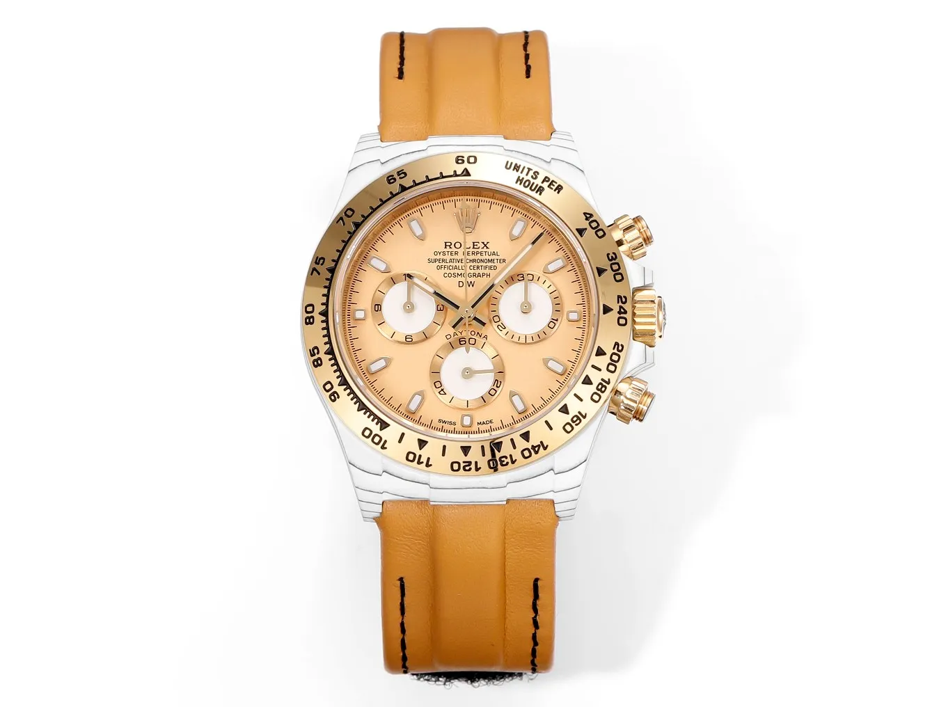 Rolex Daytona Carbon Fiber Custom Edition – Champagne Dial, Brown Strap, Enhanced Night Glow Case