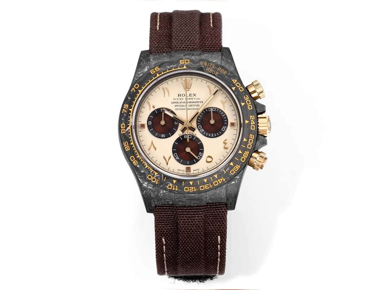 Rolex Daytona Carbon Fiber Custom Edition Watch – Black with Brown Strap