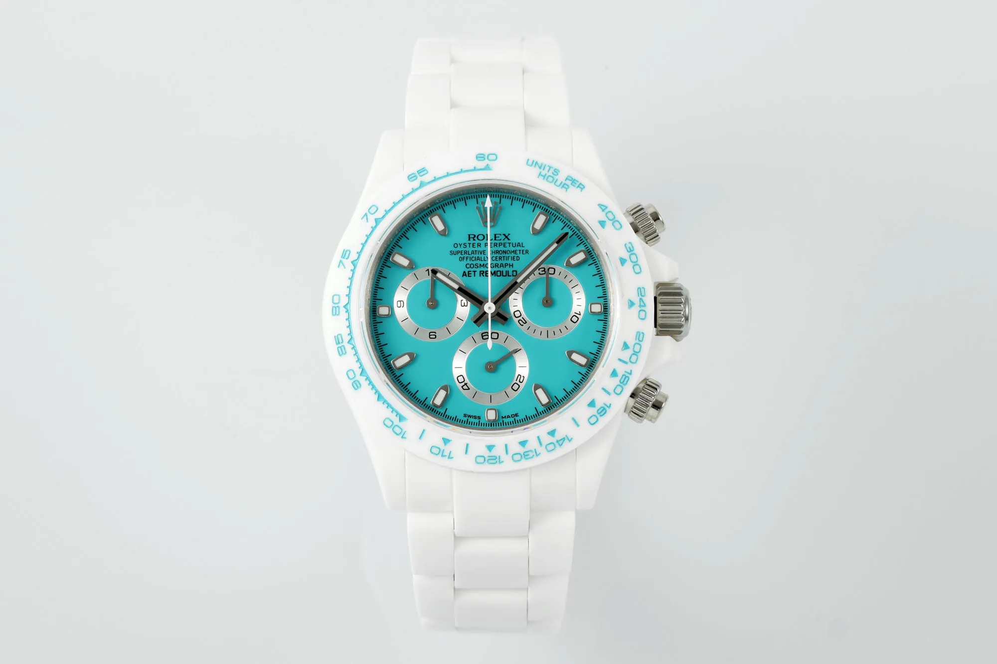 Rolex Daytona Ceramic Watch – White Strap, Turquoise Dial