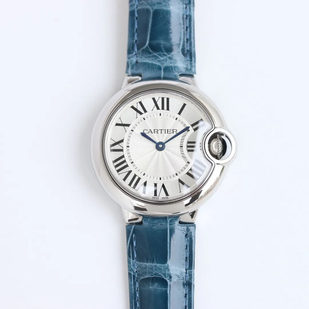 Cartier Ballon Bleu 33mm Blue Leather Watch – High-Quality Cartier