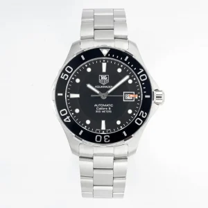 TAG Heuer – Silver Stainless Steel, Black Dial, Automatic Diver Style, 100m Waterproof