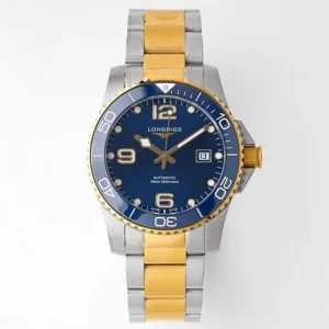 Longines Conquest Diver Watch Gold Bezel Steel