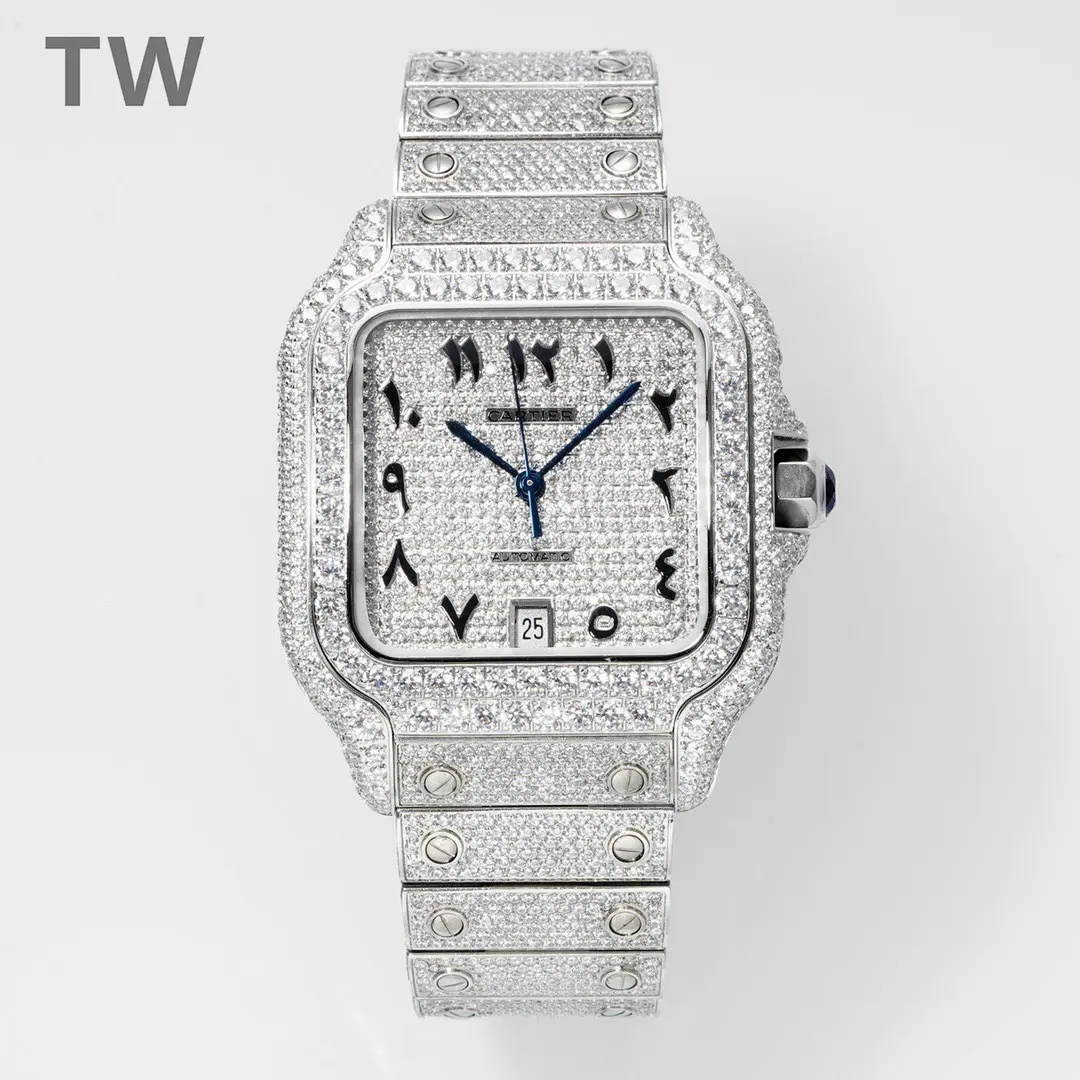 Cartier Santos Full Diamond Watch Silver