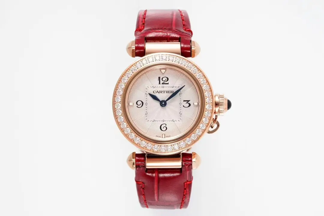 Cartier Pasha de Cartier Ladies Watch Rose Gold Red Leather Strap