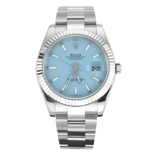 Rolex Datejust with 3235 Movement – Silver Stainless Steel, Ice Blue Dial, Fluted Bezel