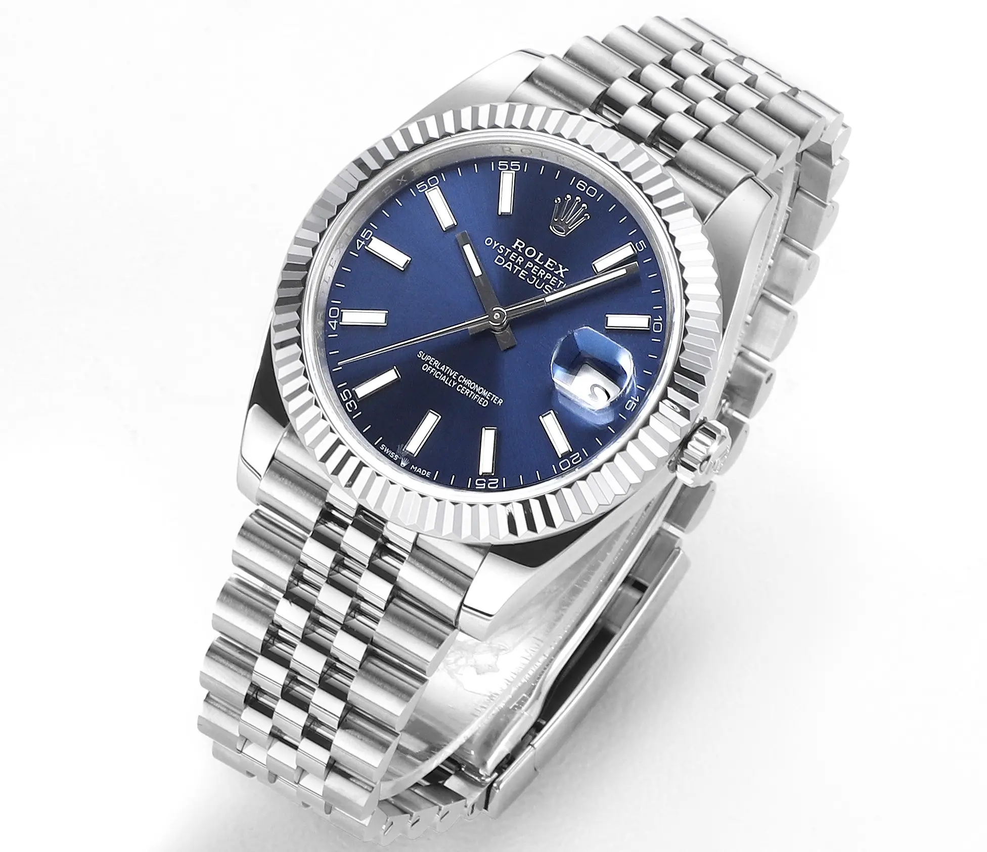 Rolex Datejust 41mm Watch – Silver with Blue Dial, Fluted Bezel Rolex - Image 2