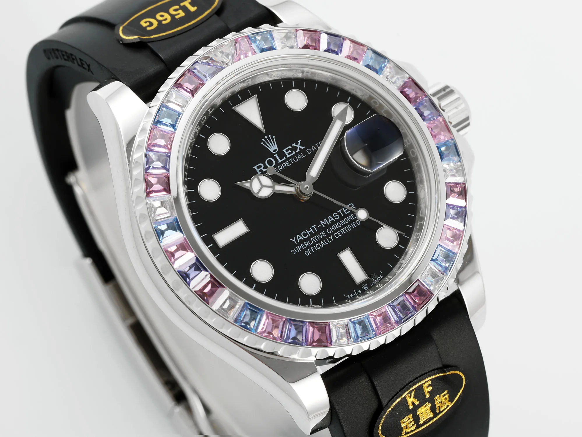 Rolex Yacht-Master “Heavy Edition” – Black Dial with Rainbow Bezel, Rubber Strap - Image 2