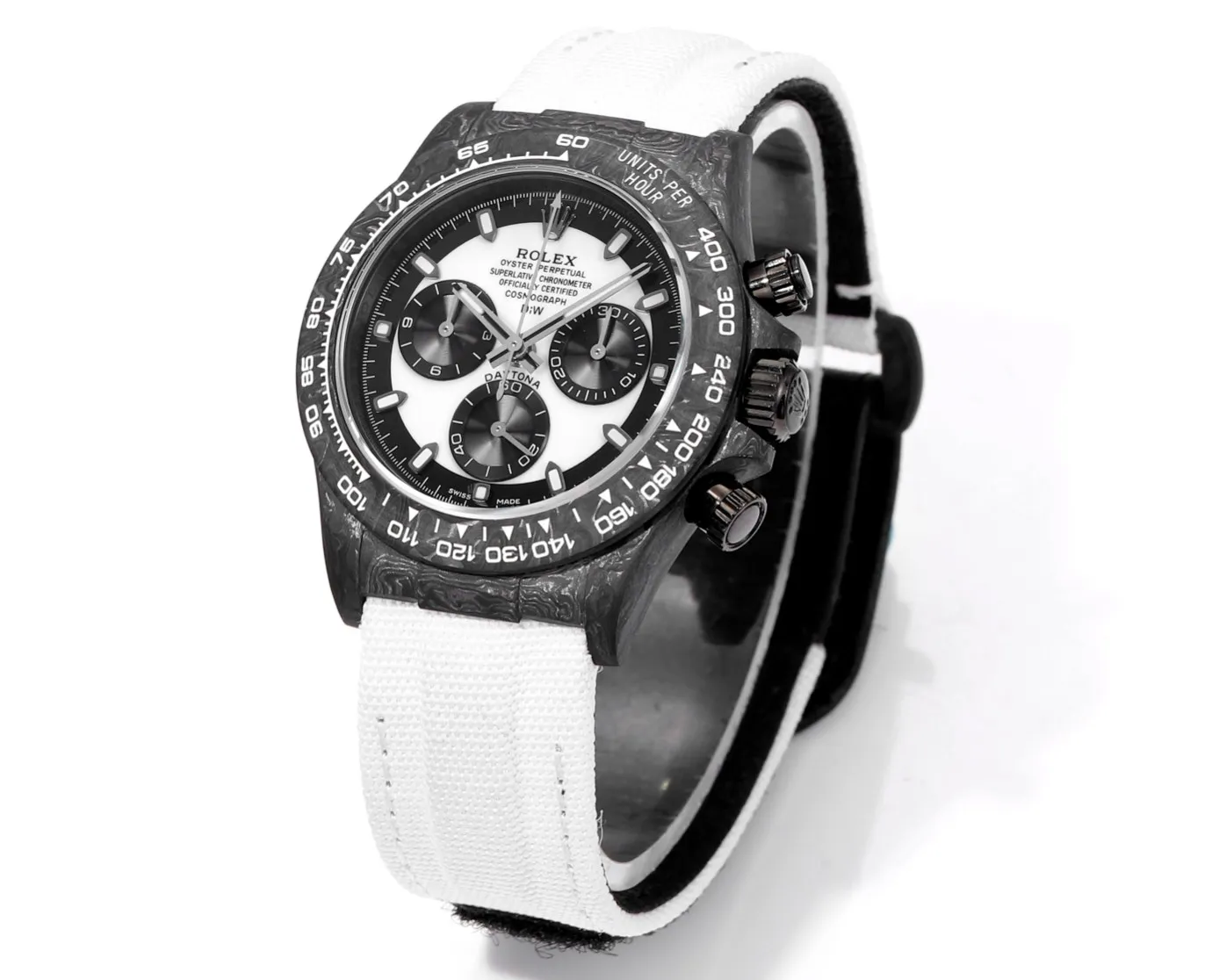 Rolex Daytona Carbon Fiber Custom Edition – Black with White Strap - Image 2