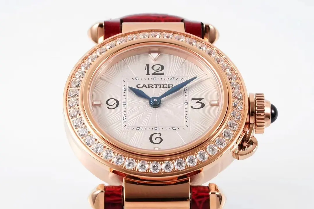 Cartier Pasha de Cartier Ladies Watch Rose Gold Red Leather Strap - Image 9