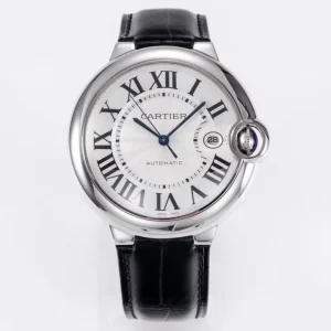 Cartier Ballon Bleu 42mm Silver Black Leather