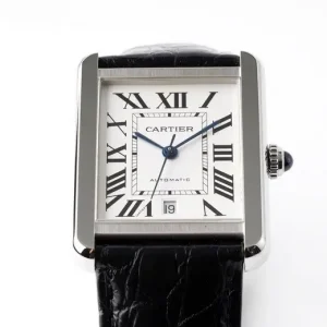 Cartier Tank W5200028 Silver Dial Black Leather