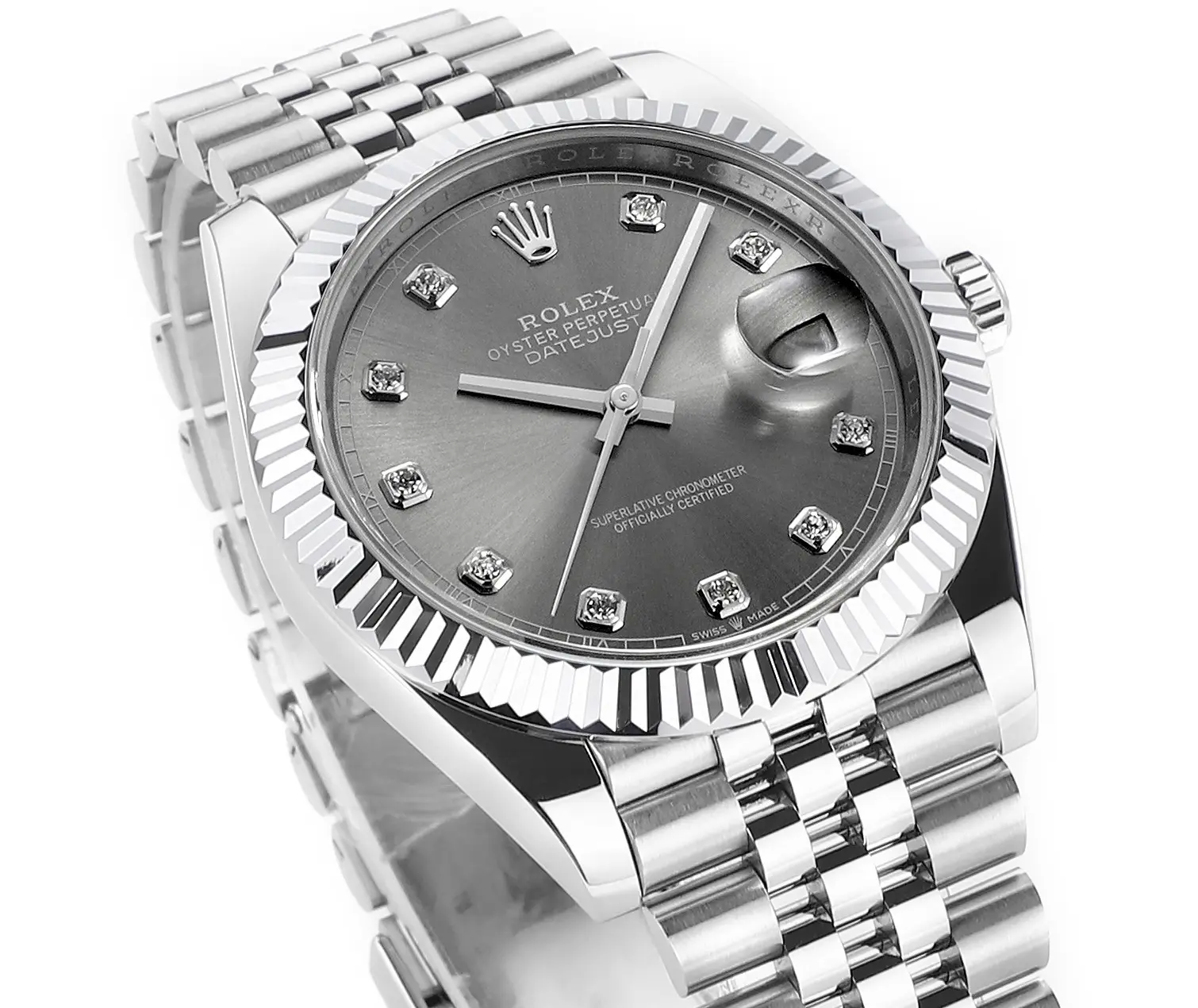 Rolex Datejust 41mm Watch – Silver Dial, Diamond Markers, Stainless Steel Jubilee Bracelet Rolex - Image 3