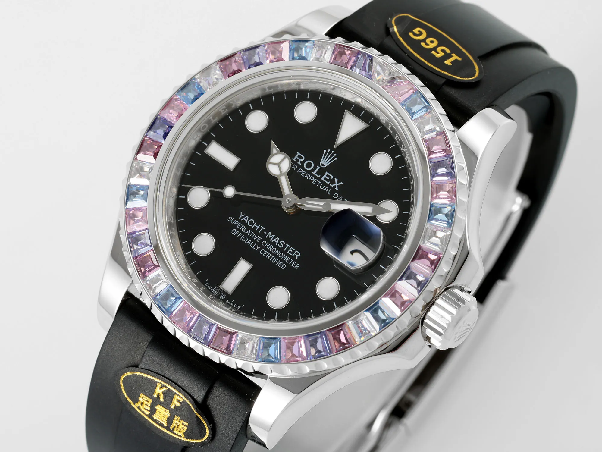 Rolex Yacht-Master “Heavy Edition” – Black Dial with Rainbow Bezel, Rubber Strap - Image 3