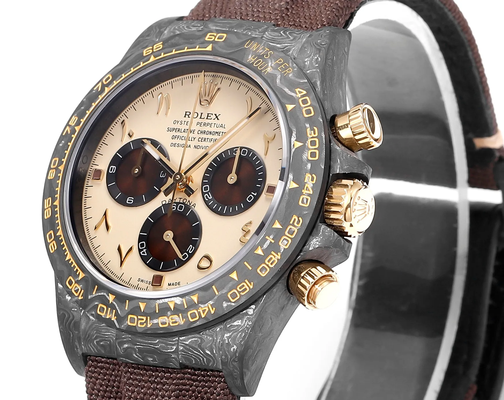 Rolex Daytona Carbon Fiber Custom Edition Watch – Black with Brown Strap - Image 3