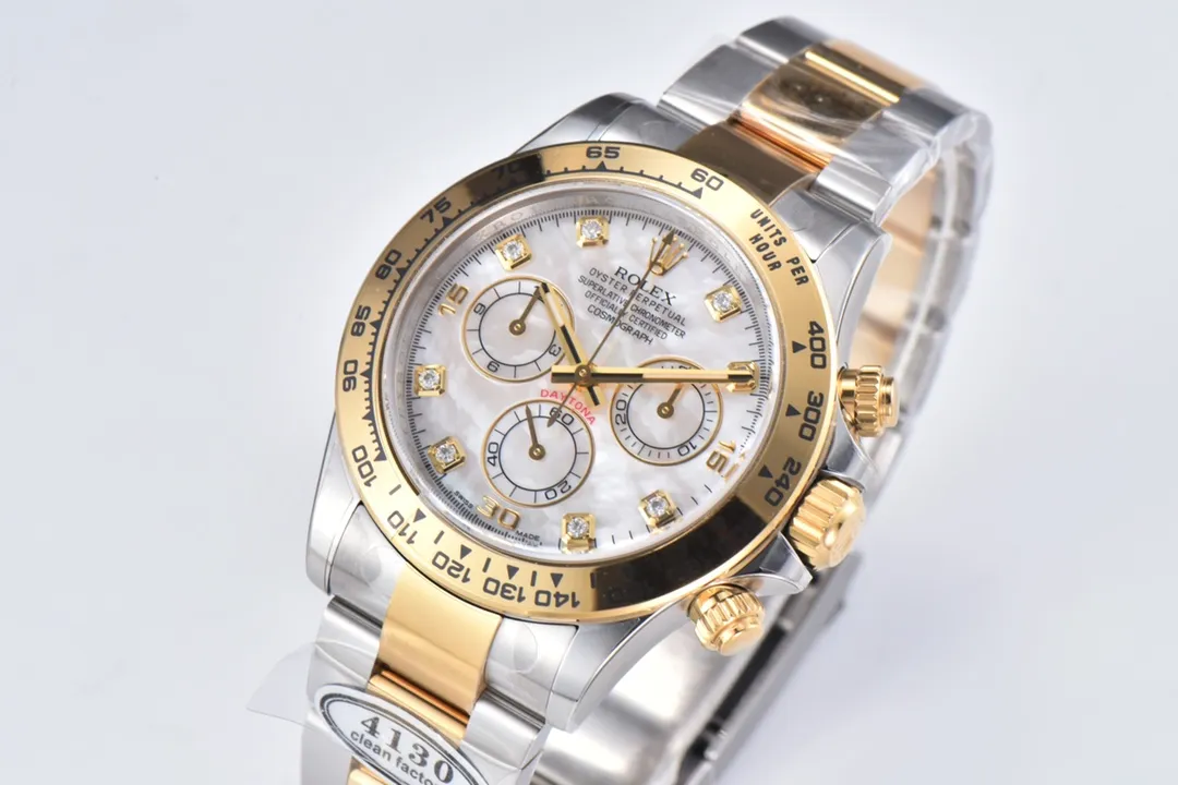 Rolex Daytona Watch with Moissanite Diamonds – Two-Tone with Mother-of-Pearl Dial - Image 3