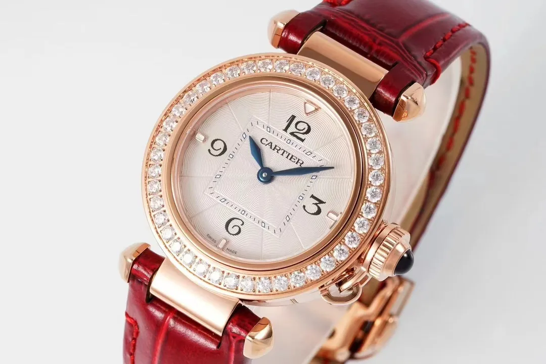 Cartier Pasha de Cartier Ladies Watch Rose Gold Red Leather Strap - Image 8