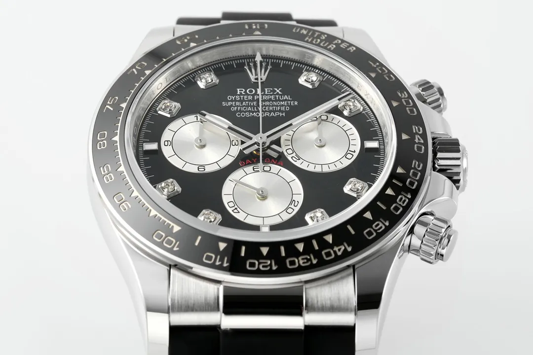 Rolex Daytona – Black Dial, Stainless Steel Case, Rubber Strap Watches Chronograph - Image 4