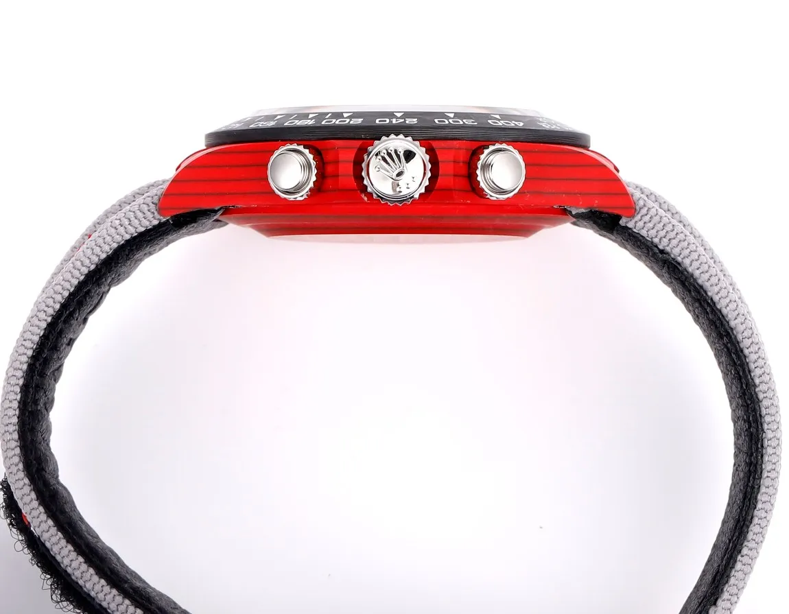Rolex Daytona Carbon Fiber Night Glow Case Watch – Red Dial, Grey Strap - Image 4