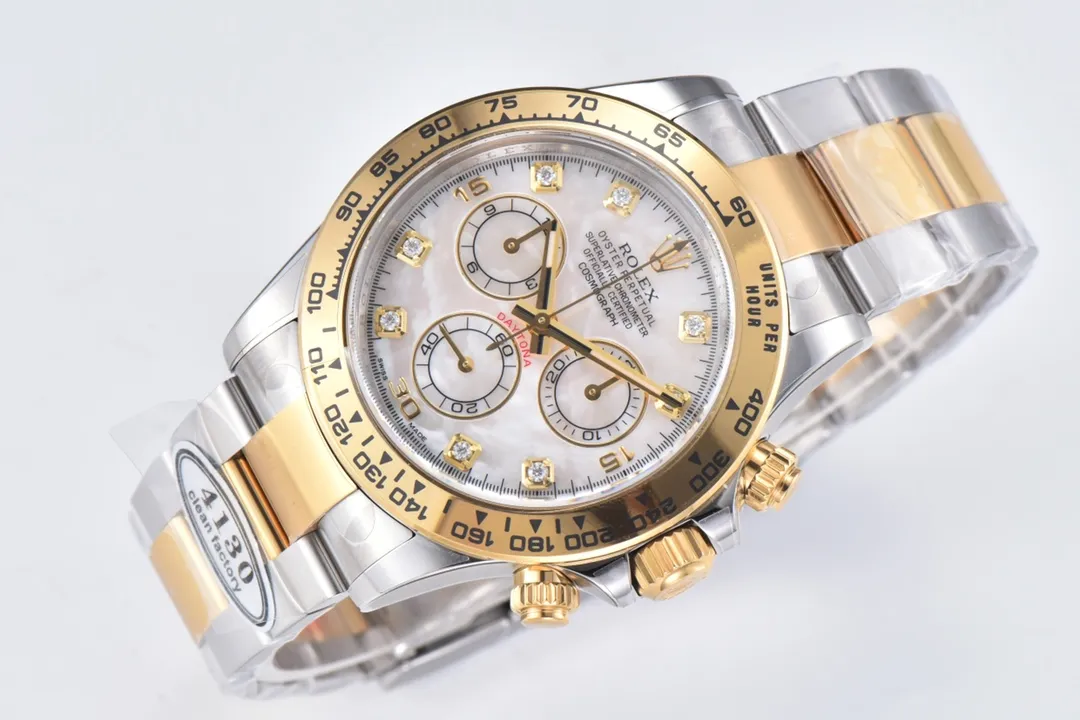 Rolex Daytona Watch with Moissanite Diamonds – Two-Tone with Mother-of-Pearl Dial - Image 4