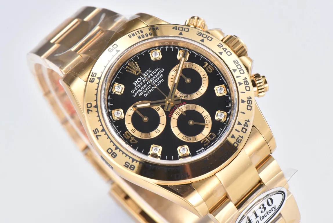 Rolex Daytona Watch – Black Enamel Dial with Moissanite Stones - Image 4