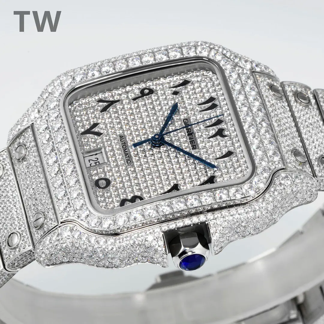 Cartier Santos Full Diamond Watch Silver - Image 7