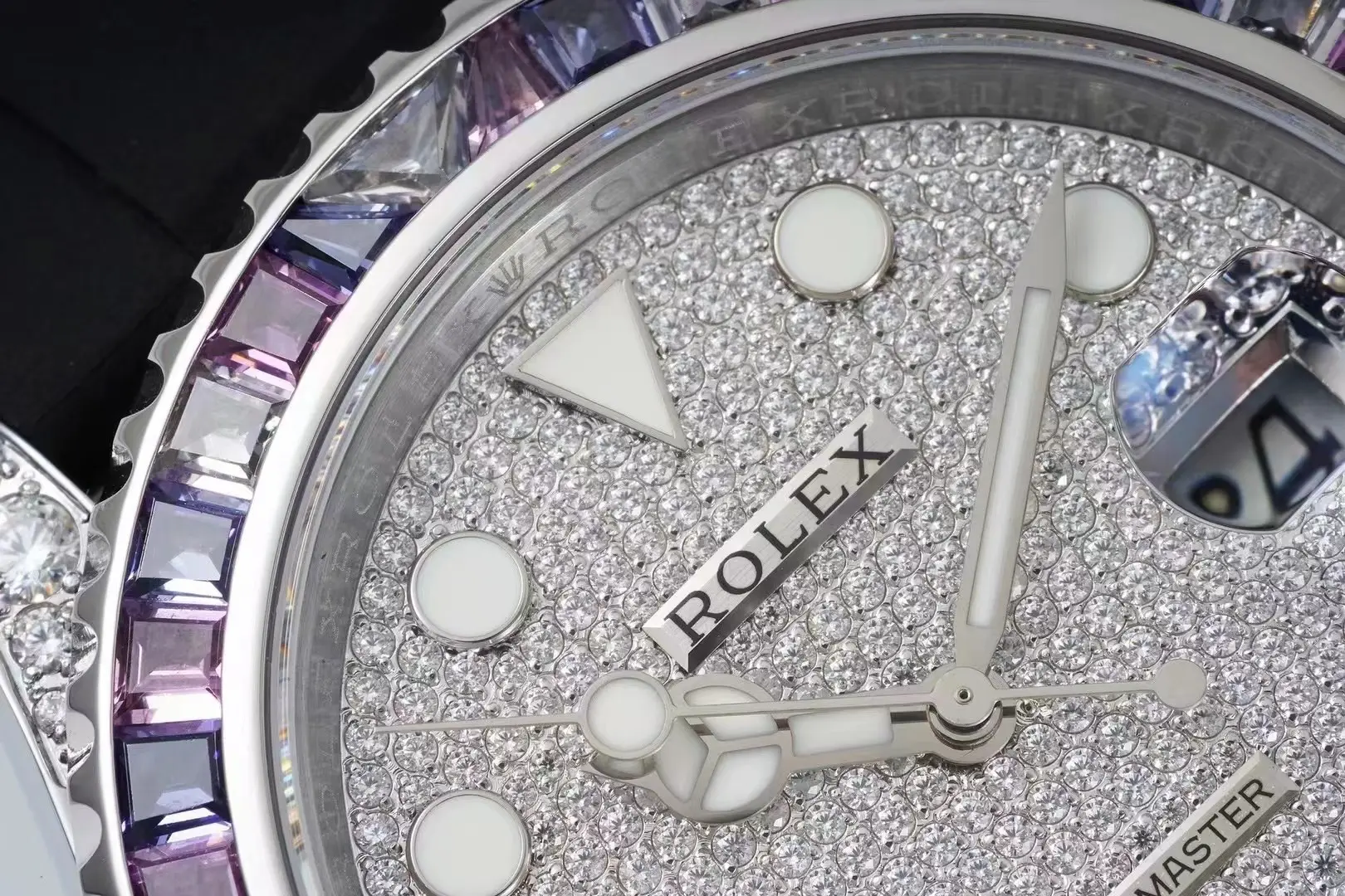 Rolex Yacht-Master 42mm Platinum Case Watch with Diamond & Amethyst Bezel and Black Rubber Strap - Image 5