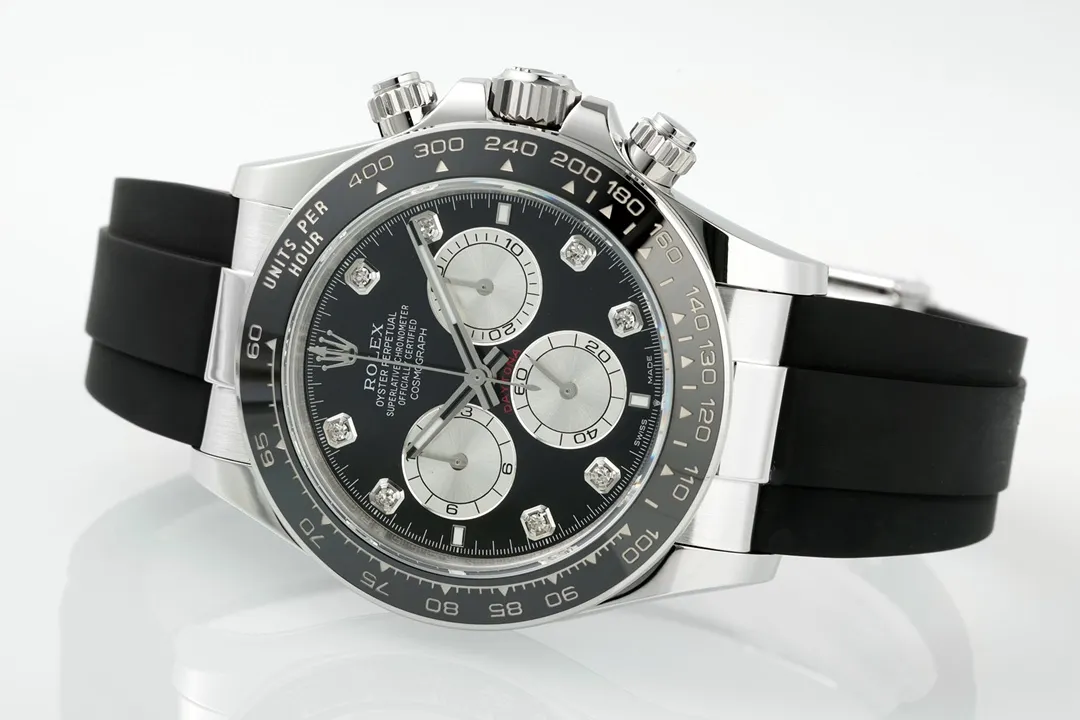 Rolex Daytona – Black Dial, Stainless Steel Case, Rubber Strap Watches Chronograph - Image 5