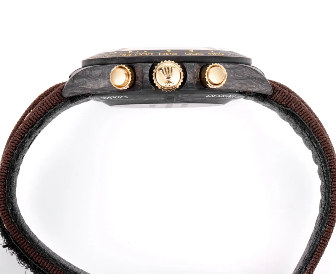 Rolex Daytona Carbon Fiber Custom Edition Watch – Black with Brown Strap - Image 5