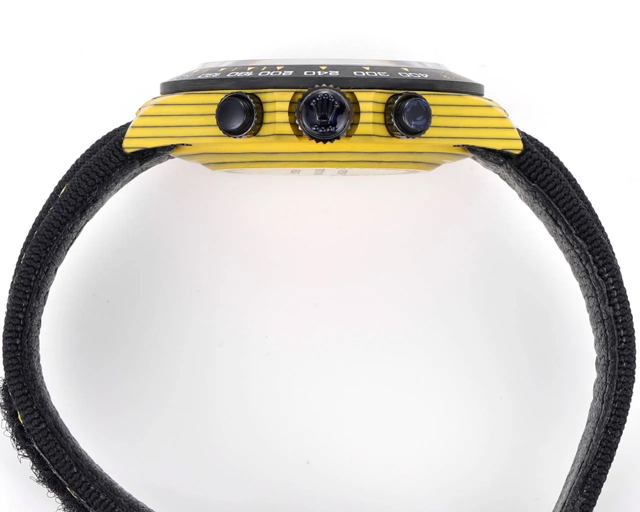 Rolex Daytona Carbon Fiber Night Glow Case Watch – Yellow with Black Strap - Image 5
