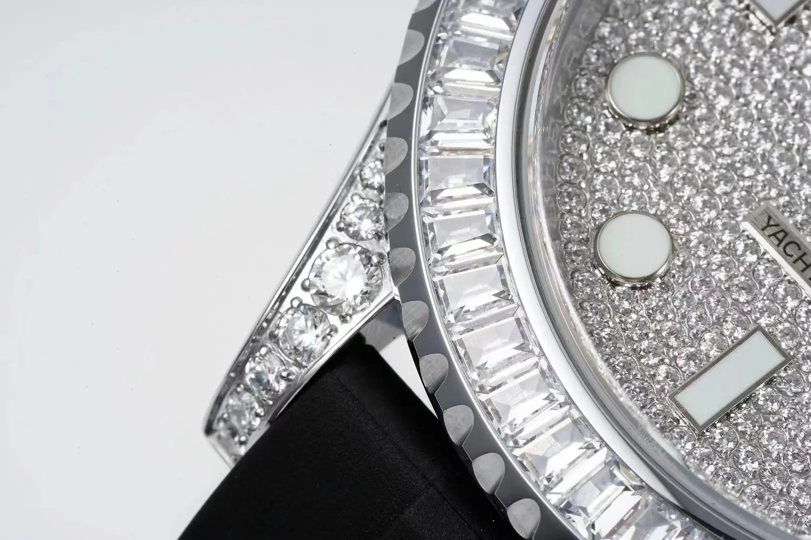 Rolex Yacht-Master 42mm Diamond Set Watch – Silver Dial with Black Rubber Strap - Image 6