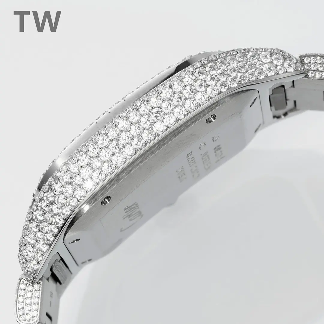 Cartier Santos Full Diamond Bezel Silver Watch - Image 6