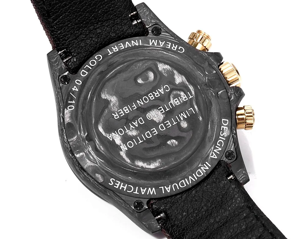 Rolex Daytona Carbon Fiber Custom Edition Watch – Black with Brown Strap - Image 7