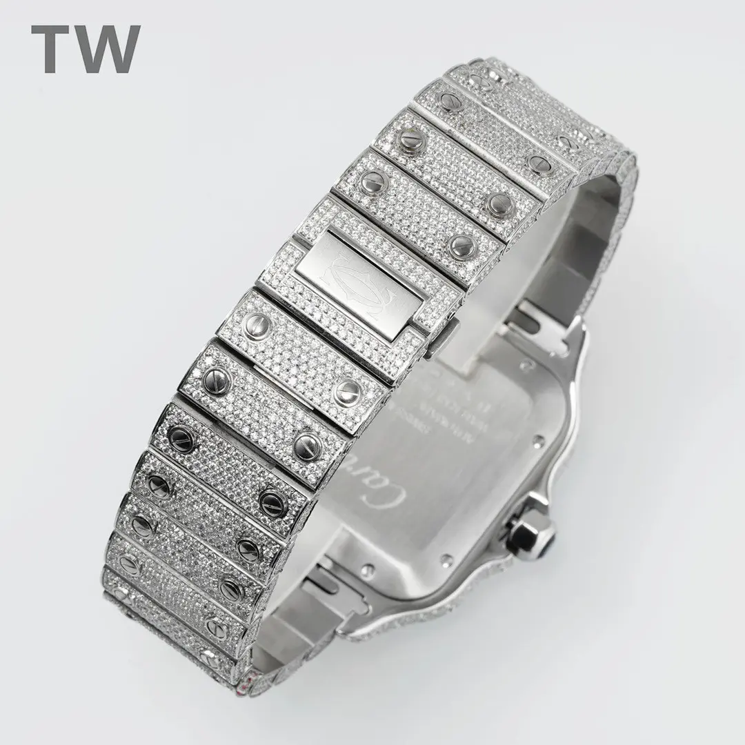 Cartier Santos Full Diamond Watch Silver - Image 5
